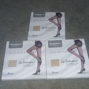 Weziarer  Nude Control Top Pantyhose reinforce toes Sz L ( 3pks 6prs) NEW